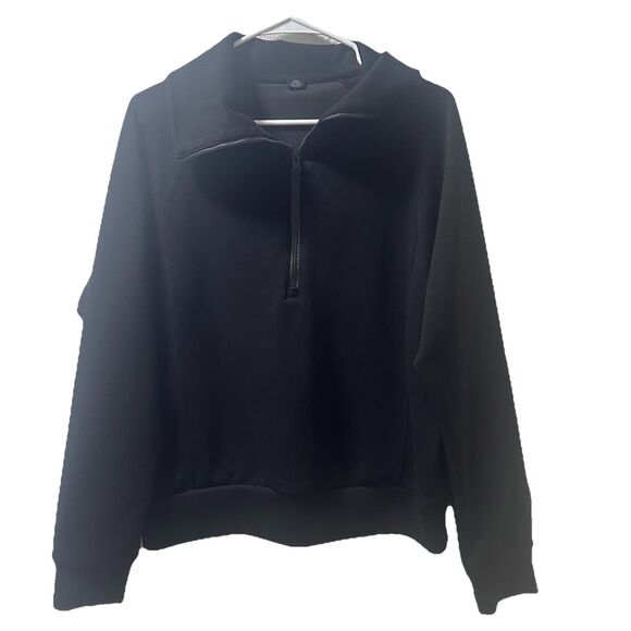 Half Zip Cropped Sweatshirt Womens Medium Black Pullover Lounge Stretch Soft - Picture 1 of 6